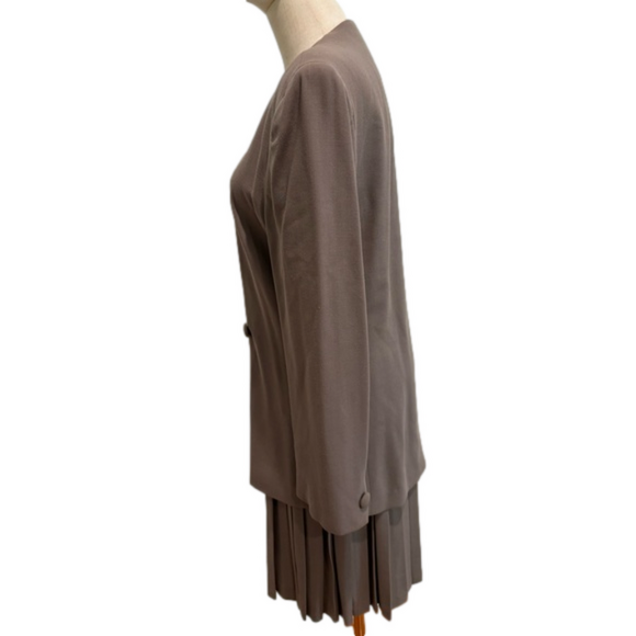 80s SEARLE BLATT LONG MOTO BLAZER & PLEATED KNEE LENGTH SKIRT SUIT MINIMALIST 6 - Picture 4 of 15